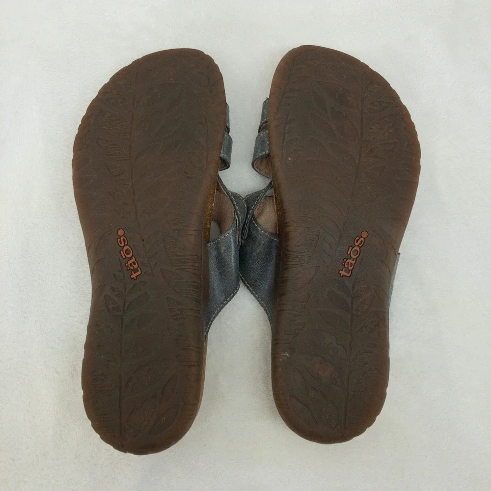 Taos Perfect Sandals Womens 7 Gray Leather Strappy Adjustable Comfort Thong